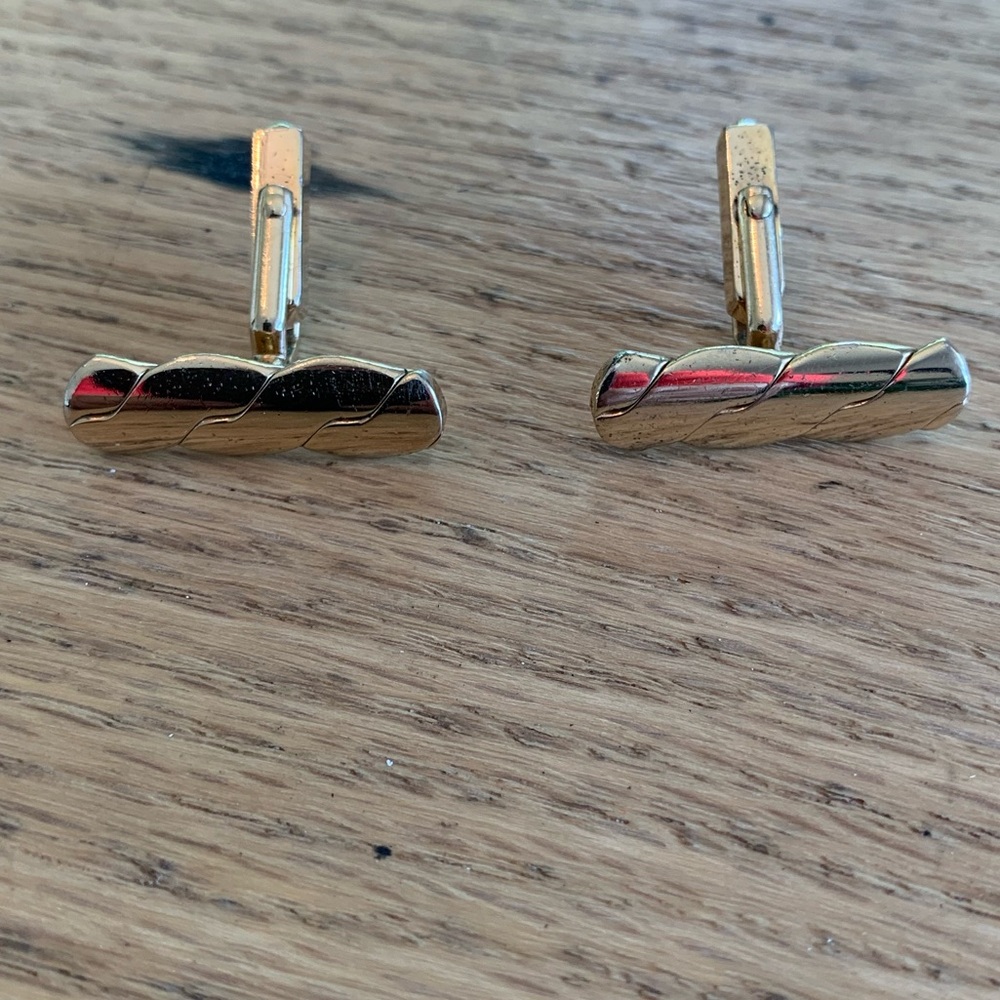 vintage‎ 1990s steel cufflinks rectangular in shape Gold antique